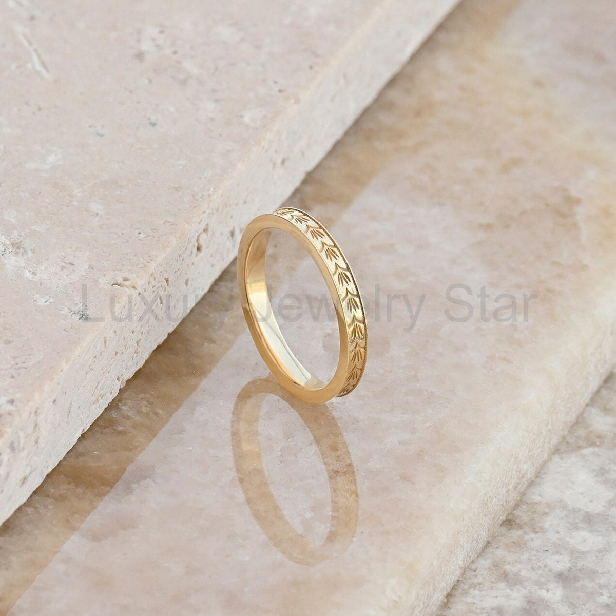 3mm Wheat Engraved Ring 14K Gold – His and Hers Simple Marriage Band - image 10