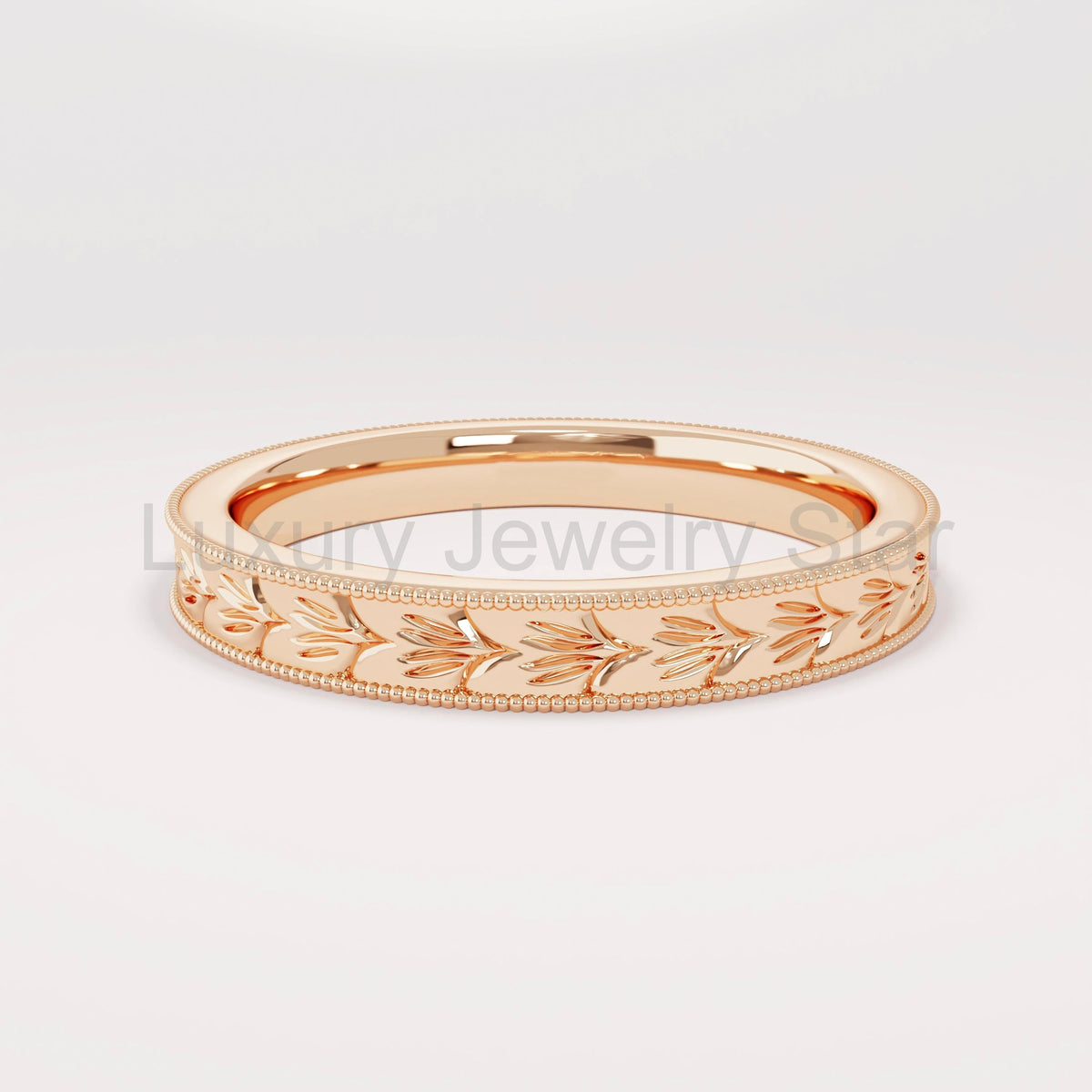 3mm Wheat Engraved Ring 14K Gold – His and Hers Simple Marriage Band - image 7