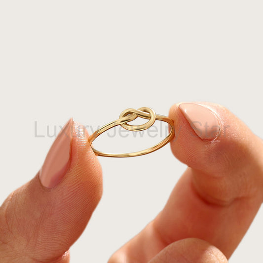 Thin Love Knot Ring 14K Gold – Women’s Eternity Friendship Promise Ring
