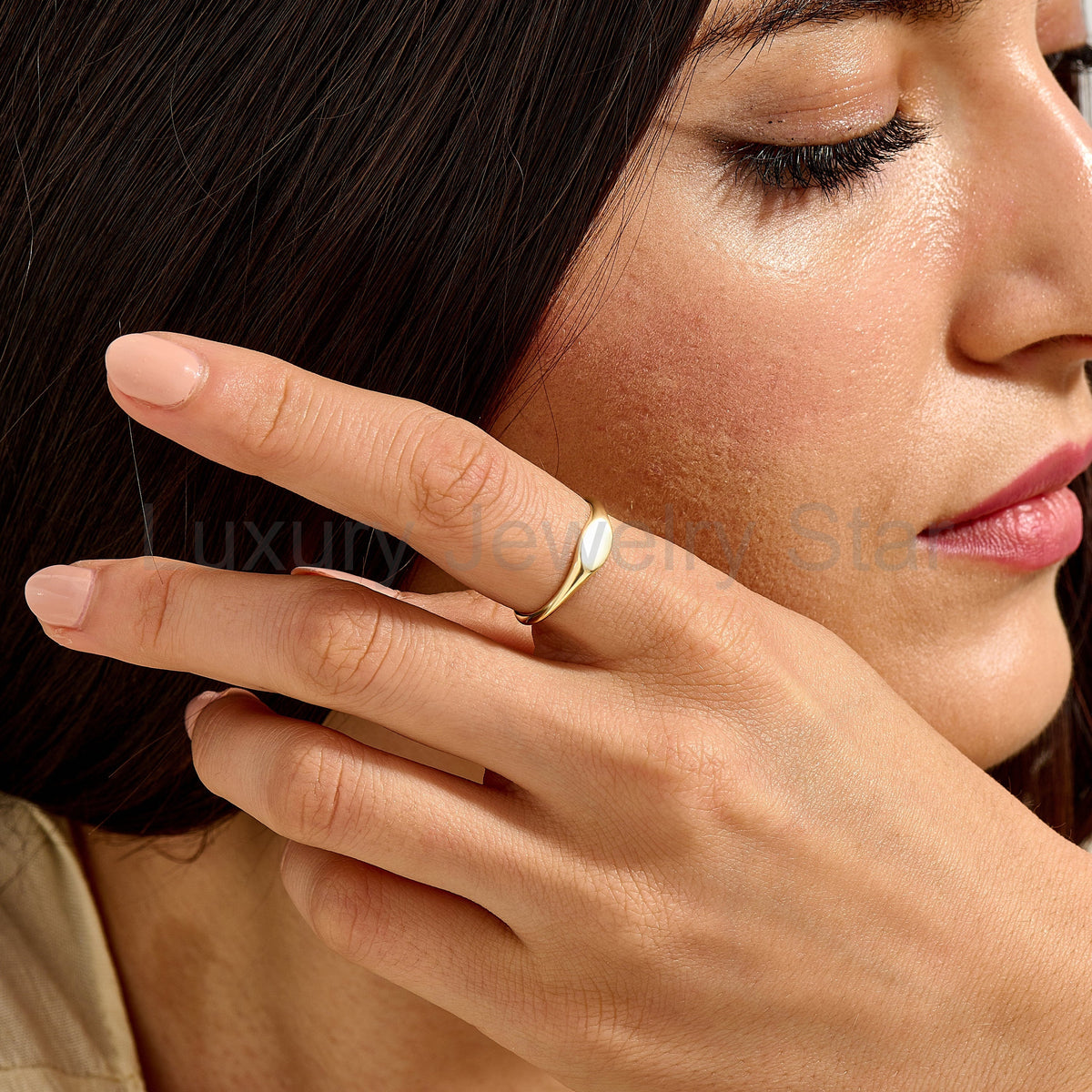 14K Solid Gold Oval Signet Ring – Personalized Engravable Monogram Band - image 4