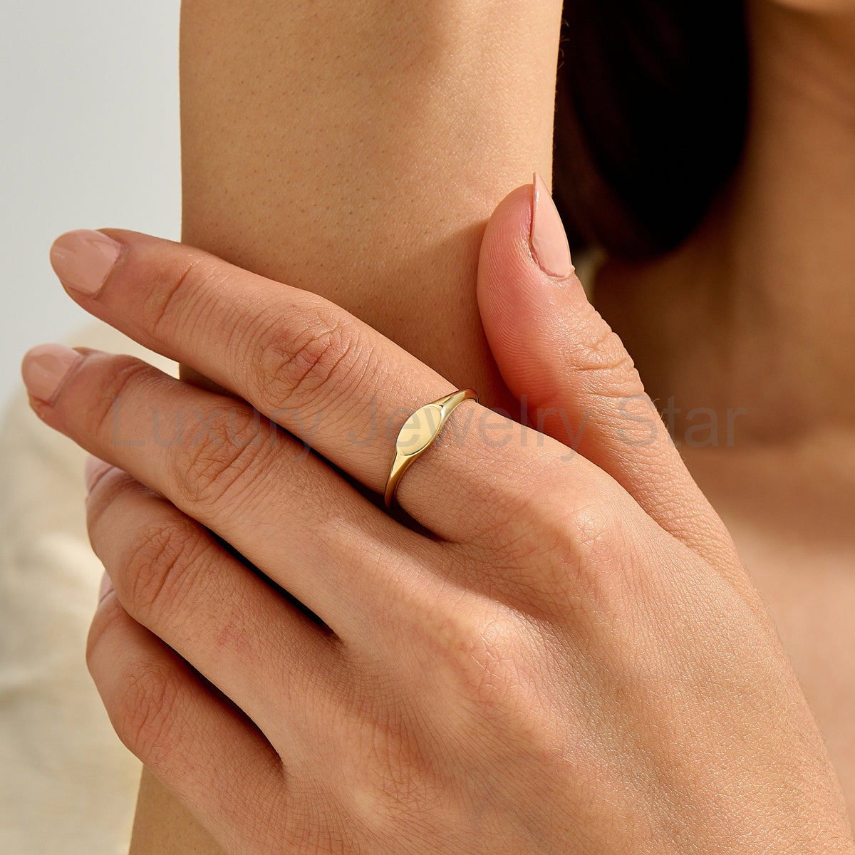 14K Solid Gold Oval Signet Ring – Personalized Engravable Monogram Band - image 5