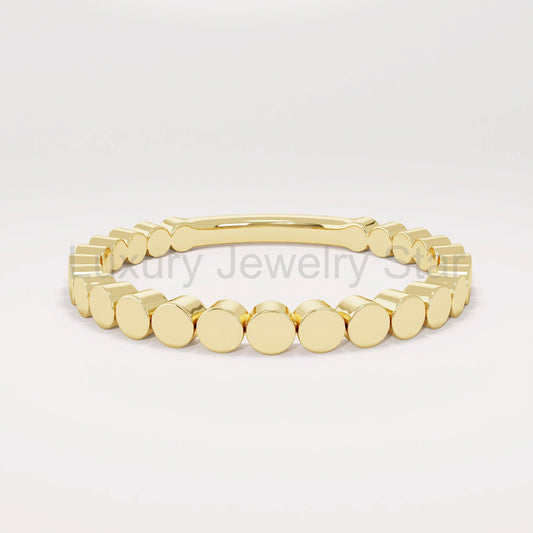 14K Solid Gold Stacking Bead Ring – Minimalist Delicate Gold Bead Band