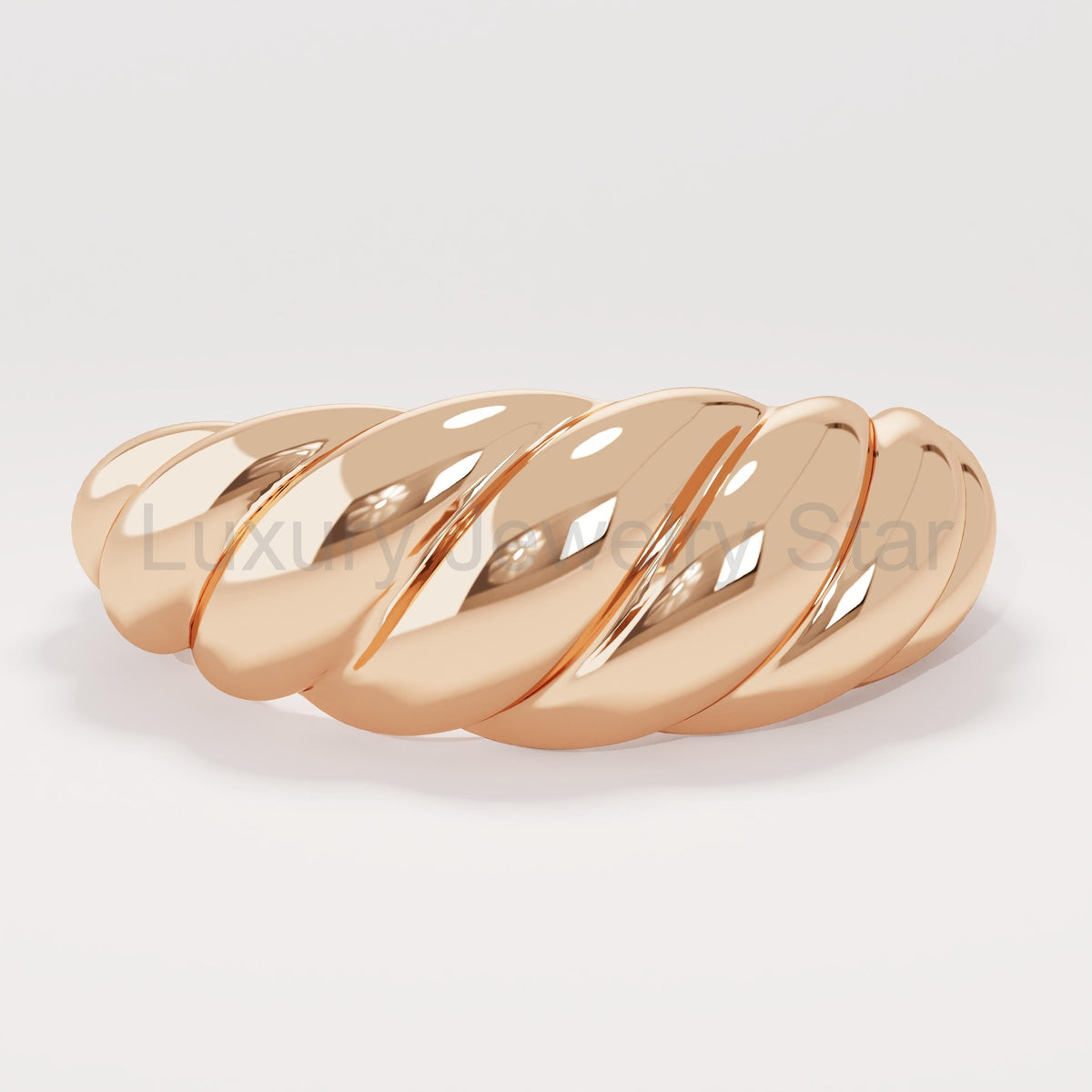 14K Solid Gold Shrimp Croissant Dome Ring – Chunky Twisted Rope Statement Band - image 4
