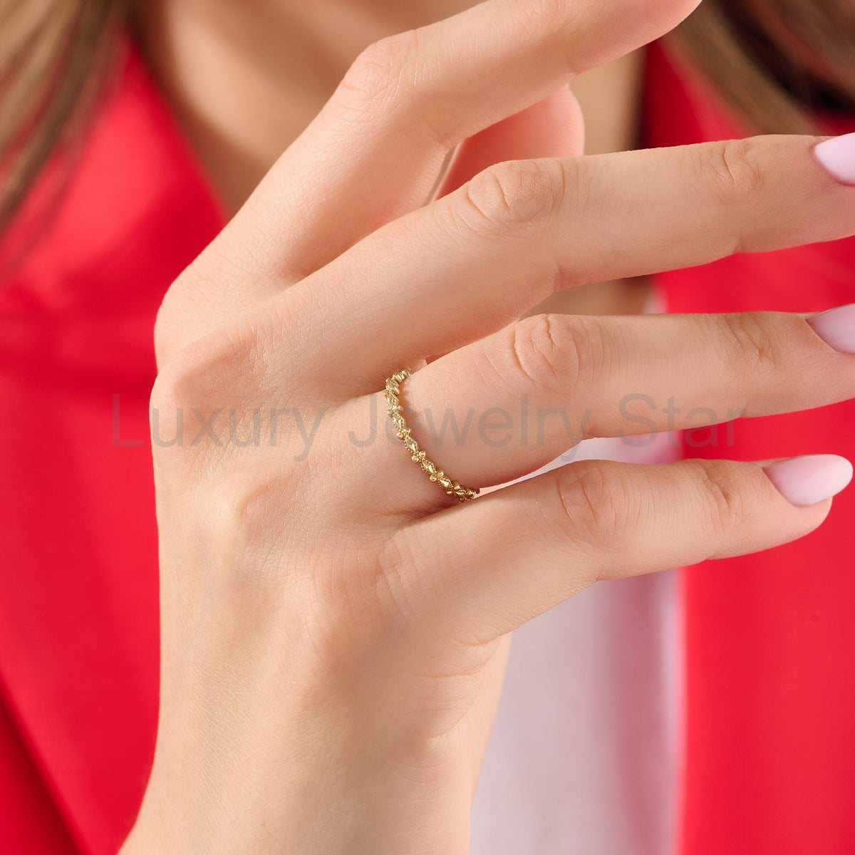 Dainty Milgrain Wedding Ring 14k Gold – Art Deco Minimalist Band, Handmade Stackable - image 4
