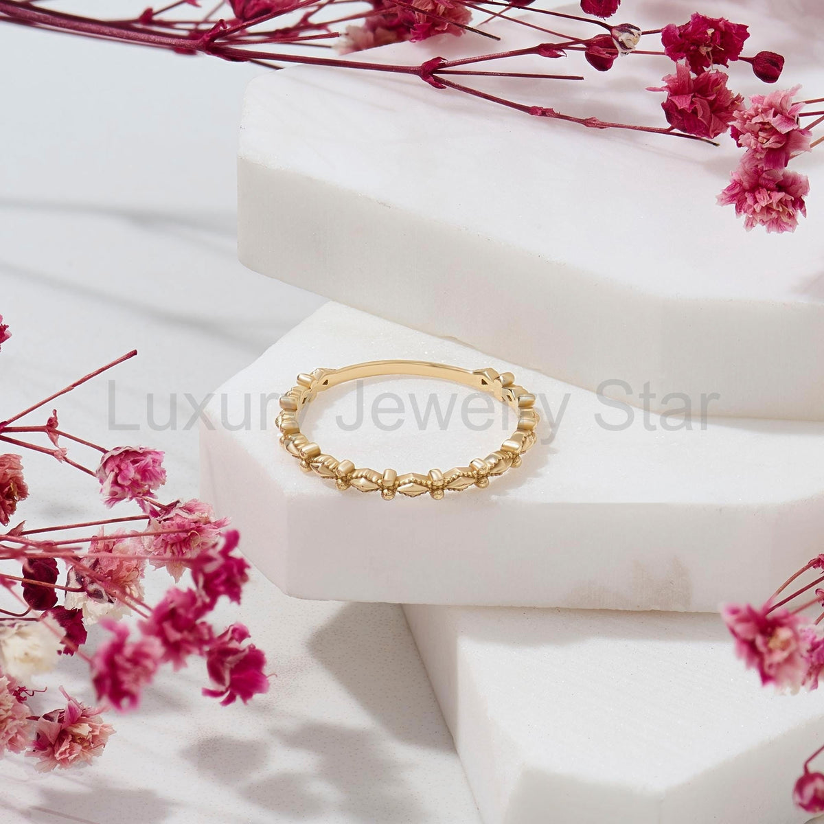 Dainty Milgrain Wedding Ring 14k Gold – Art Deco Minimalist Band, Handmade Stackable - image 6