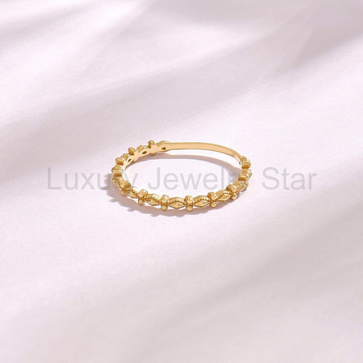 Dainty Milgrain Wedding Ring 14k Gold – Art Deco Minimalist Band, Handmade Stackable - image 7