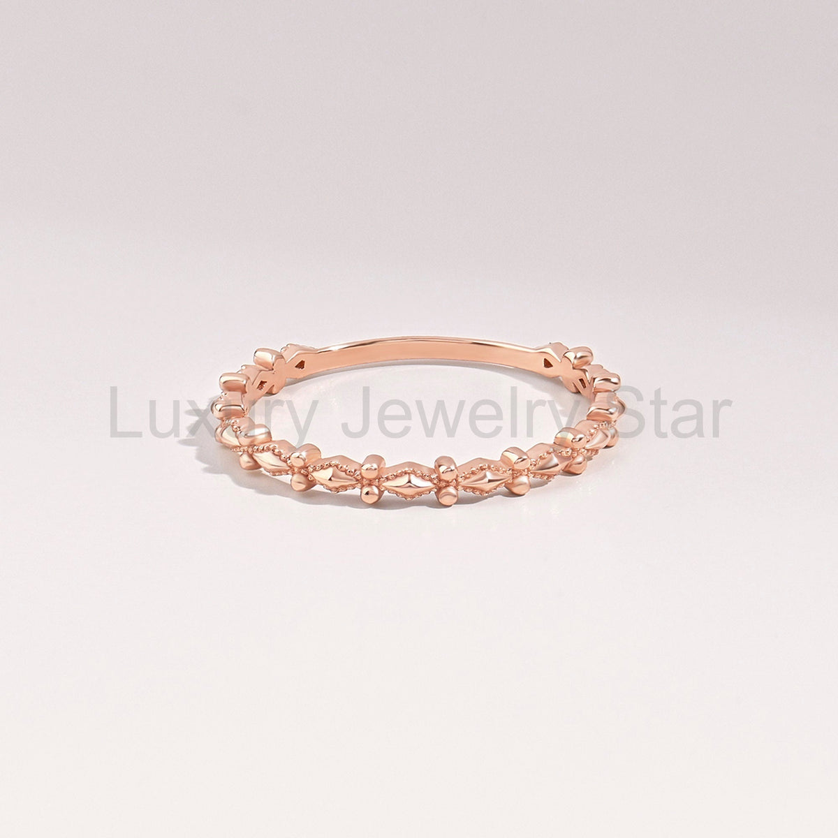 Dainty Milgrain Wedding Ring 14k Gold – Art Deco Minimalist Band, Handmade Stackable - image 9