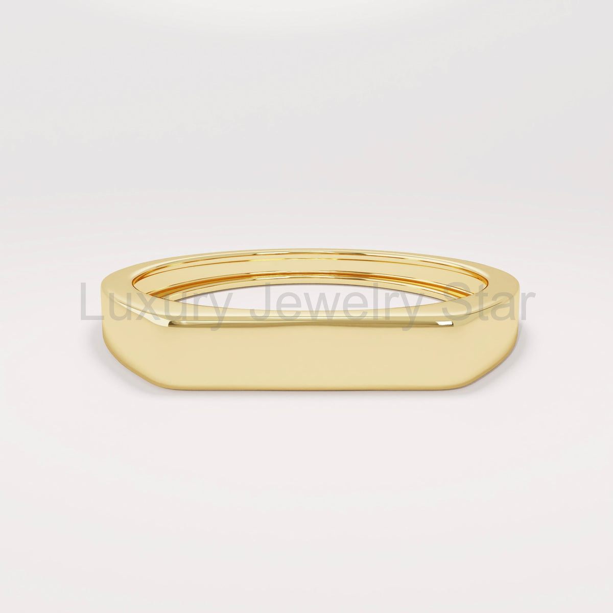 14k Solid Gold Signet Bar Ring – Modern Thick Flat Line Ring, Unique Geometric Handmade Band