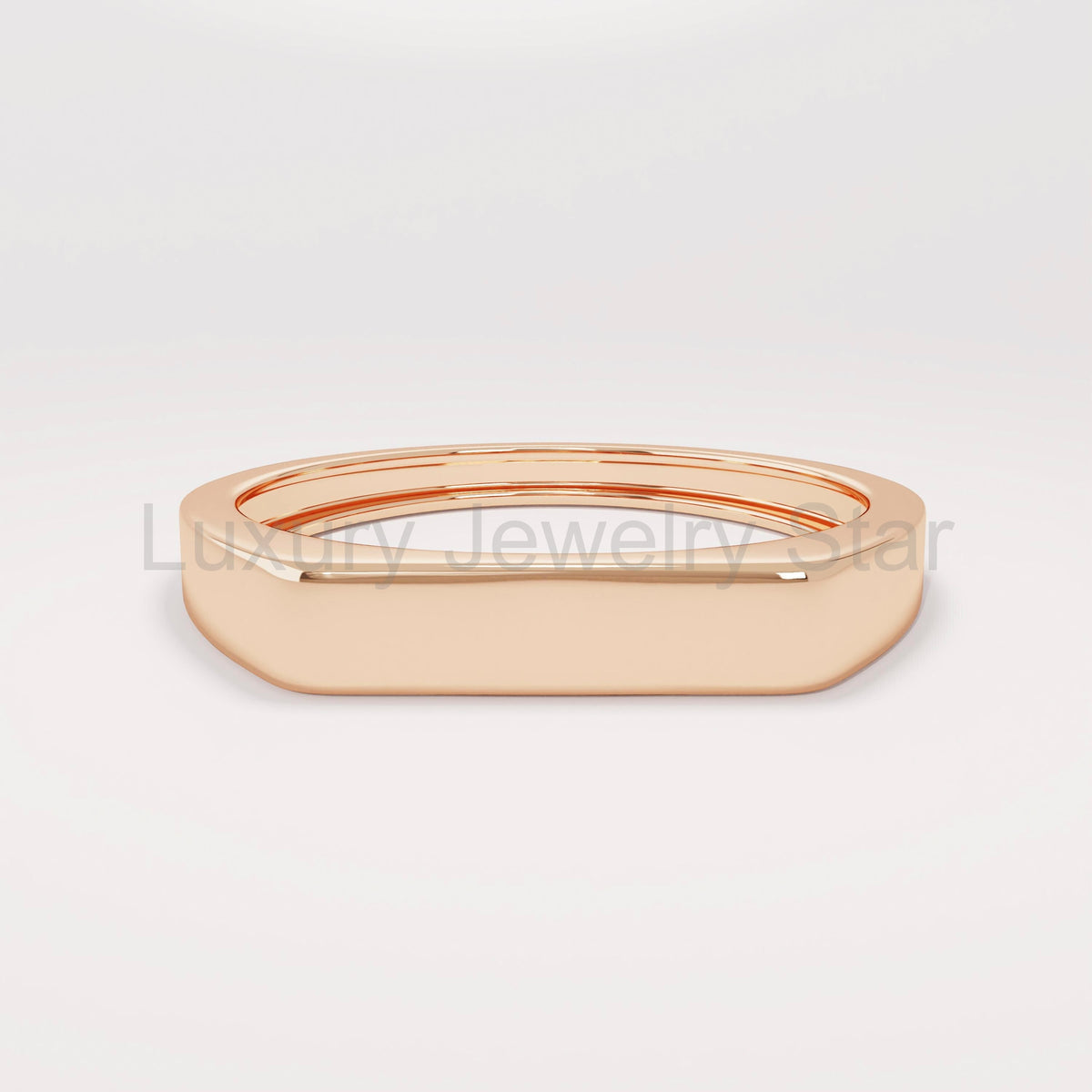 14k Solid Gold Signet Bar Ring – Modern Thick Flat Line Ring, Unique Geometric Handmade - image 2