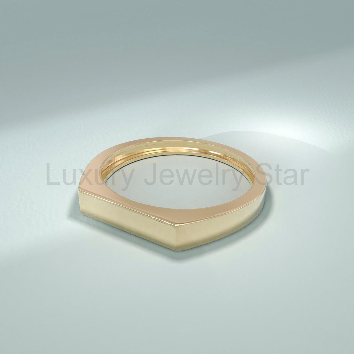 14k Solid Gold Signet Bar Ring – Modern Thick Flat Line Ring, Unique Geometric Handmade - image 4
