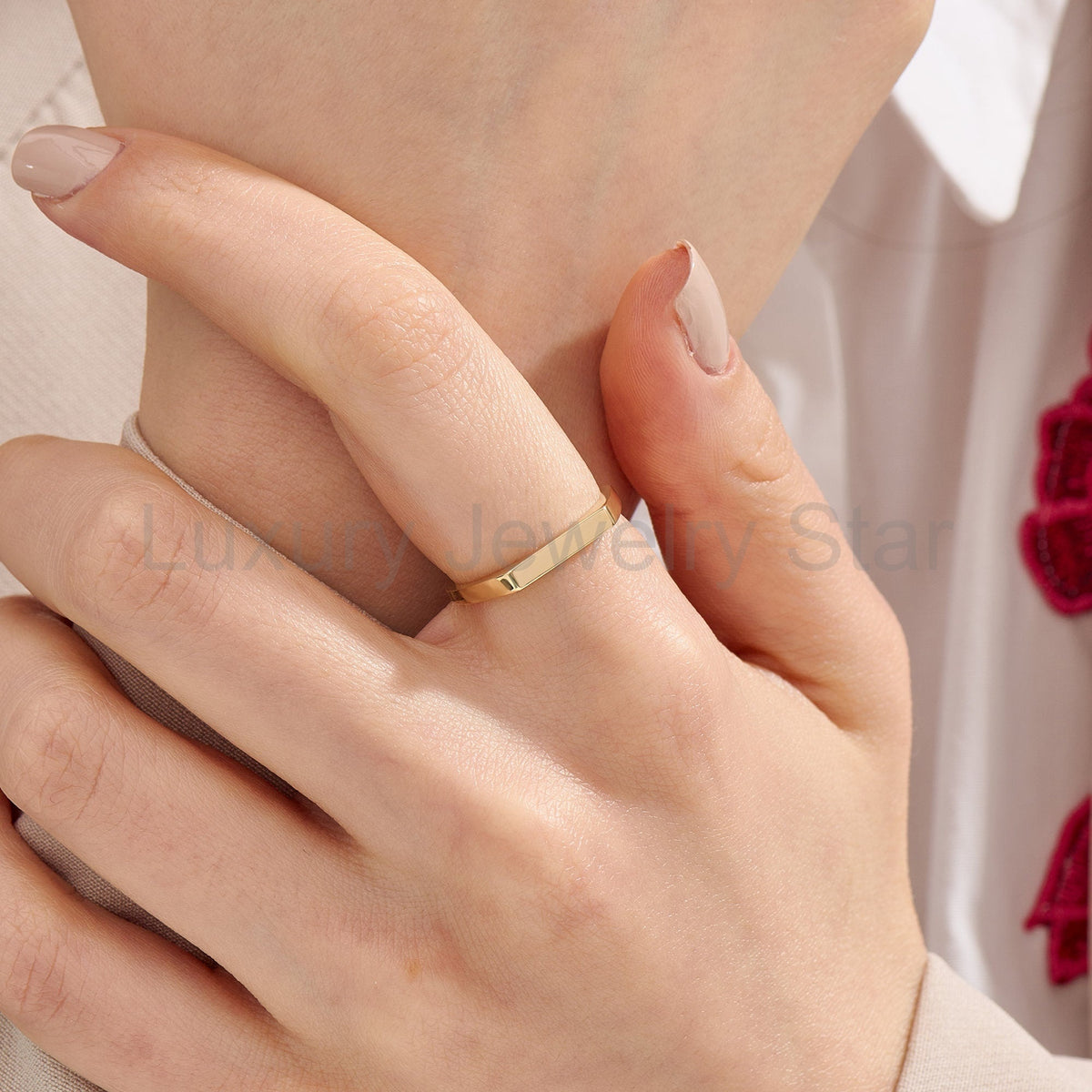 14k Solid Gold Signet Bar Ring – Modern Thick Flat Line Ring, Unique Geometric Handmade - image 9