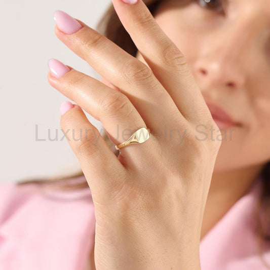 Custom Engraved Signet Ring 14k Gold – Square Unisex Initial Band, Geometric Finger - image 2