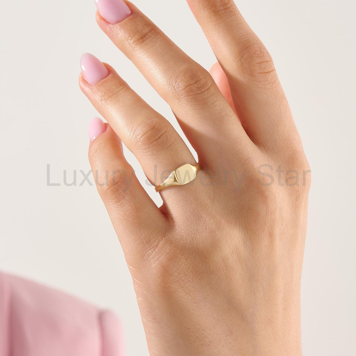 Custom Engraved Signet Ring 14k Gold – Square Unisex Initial Band, Geometric Finger - image 4