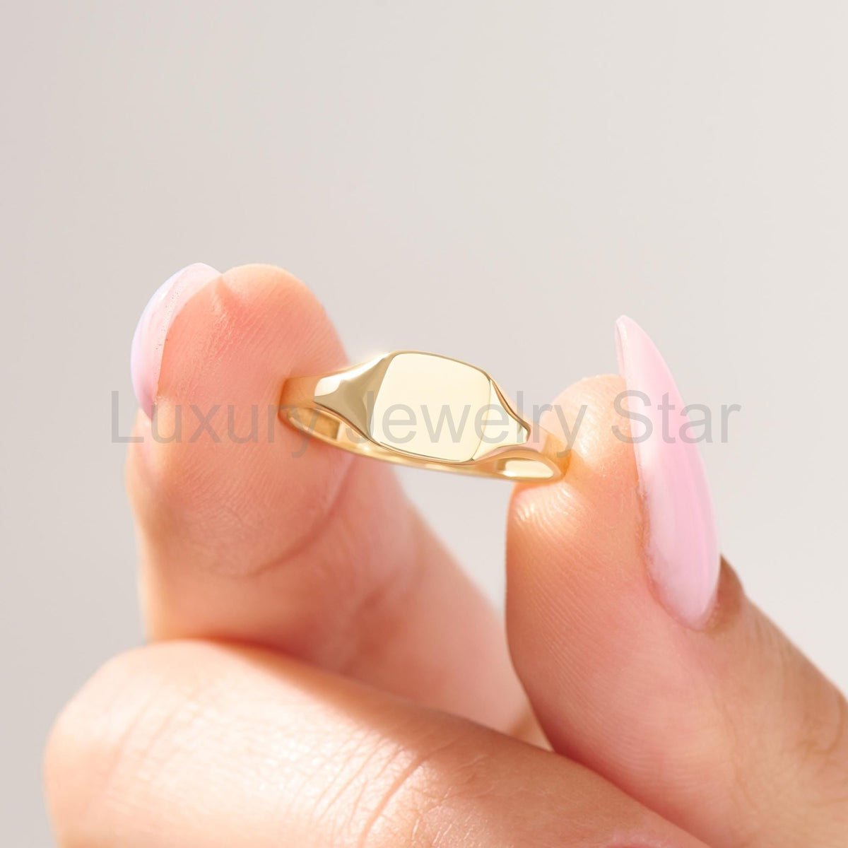 Custom Engraved Signet Ring 14k Gold – Square Unisex Initial Band, Geometric Finger - image 5