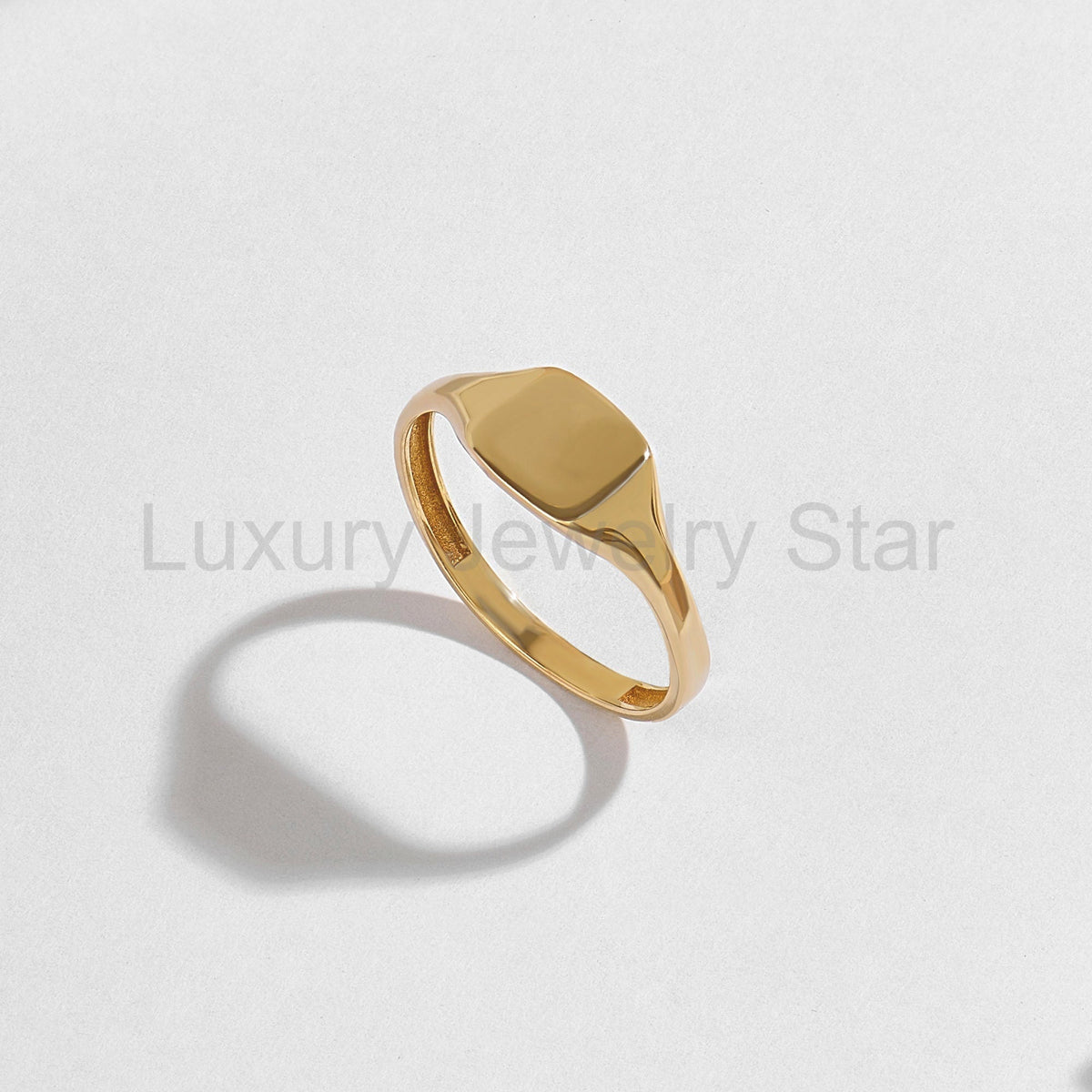 Custom Engraved Signet Ring 14k Gold – Square Unisex Initial Band, Geometric Finger - image 8