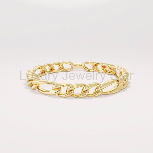 14k Solid Gold Figaro Chain Ring – Dainty Cuban Link Band, Minimalist Stacking Ring - image 2