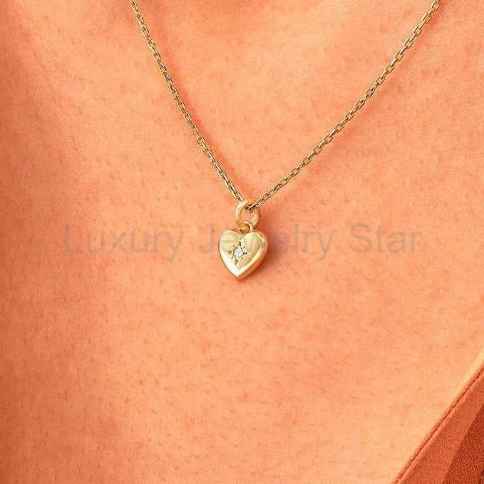 14K Solid Gold Diamond Heart Pendant Necklace – Dainty Minimalist Jewelry | Handmade - image 7