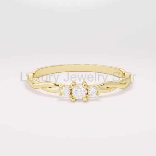14K Solid Gold Twisted Solitaire Ring – Tiny Diamond Engagement Ring | Dainty Minimalist Promise