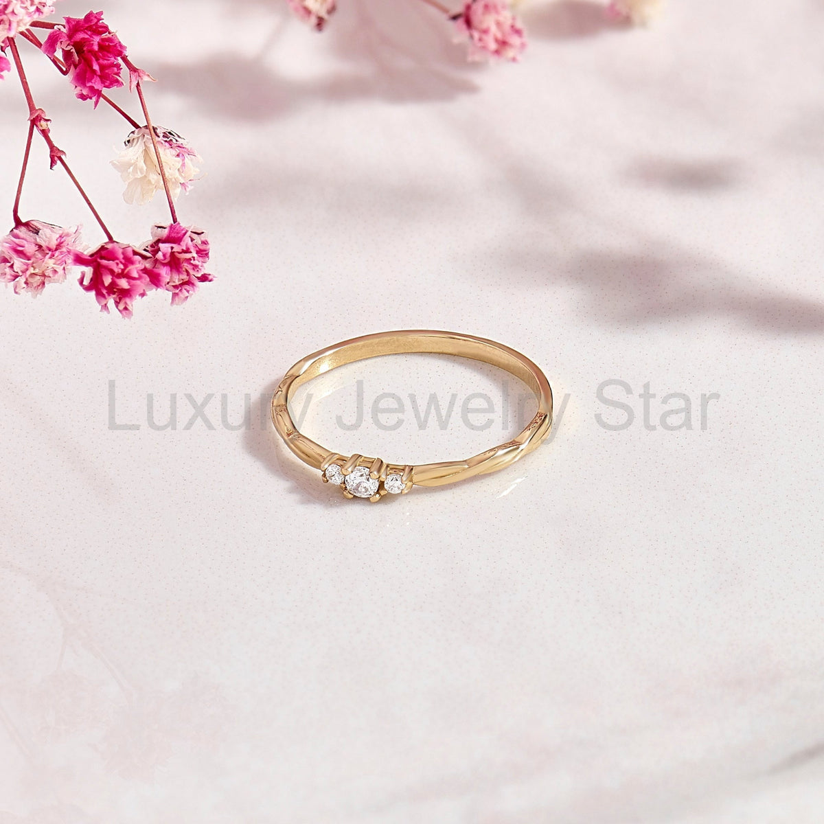 14K Solid Gold Twisted Solitaire Ring – Tiny Diamond Engagement Ring | Dainty Minimalist - image 8