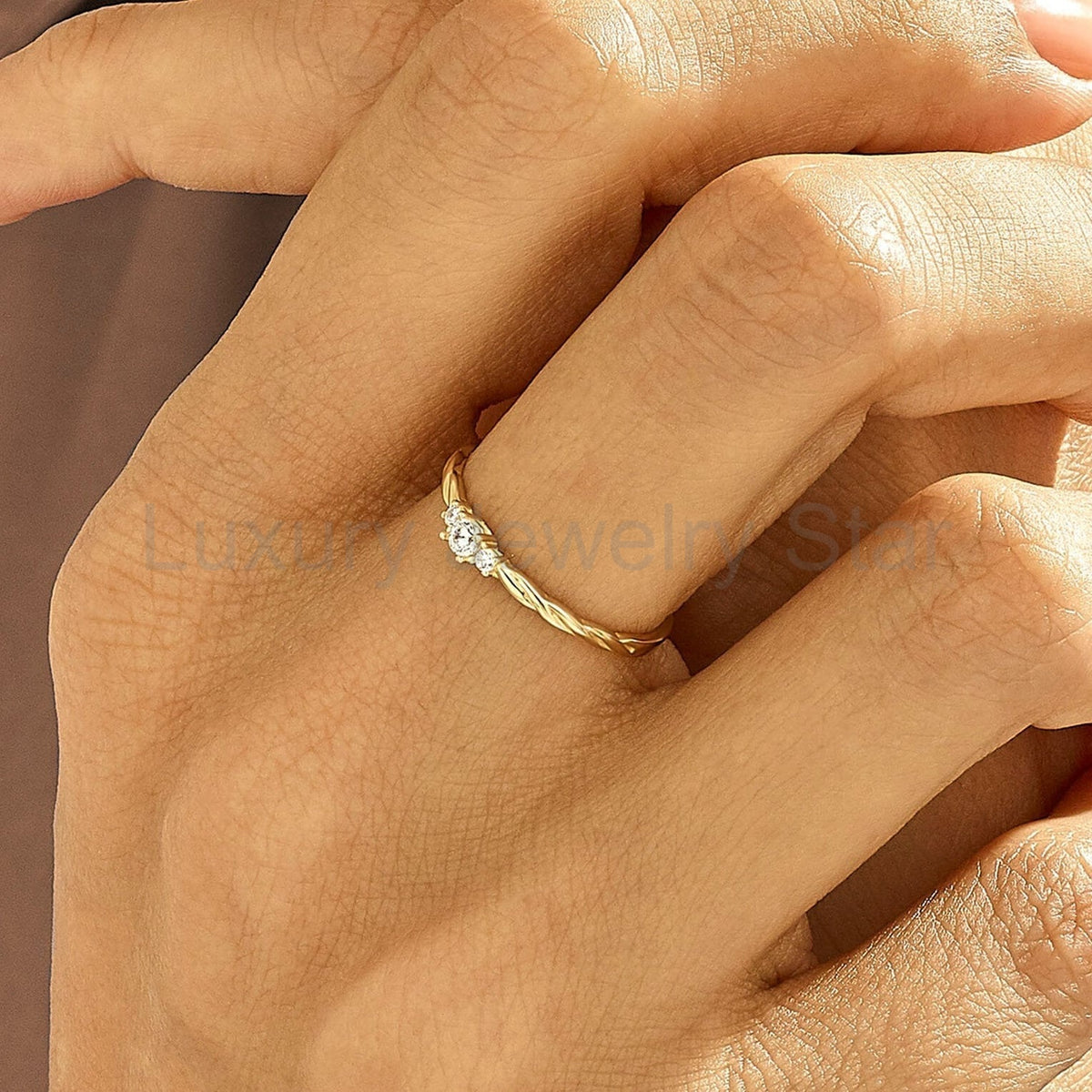 14K Solid Gold Twisted Solitaire Ring – Tiny Diamond Engagement Ring | Dainty Minimalist - image 9