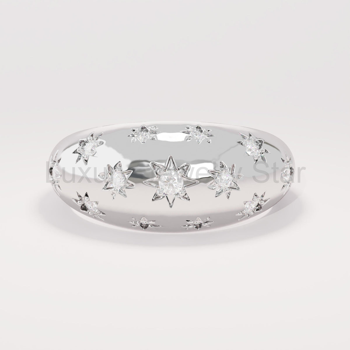 Solid Gold Chunky Star Ring - Pave Diamond Dome Ring, Unique Statement Pinky Ring for - image 9