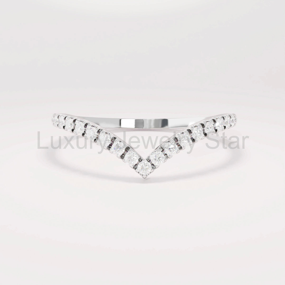 Solid Gold Curved V-Shaped Wedding Band - Diamond Half Eternity Ring, Solitaire Engagement - image 7