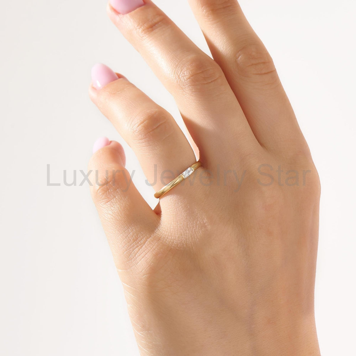 Baguette Solitaire 14k Solid Gold Diamond Ring - Minimalist East West Engagement Band for - image 2