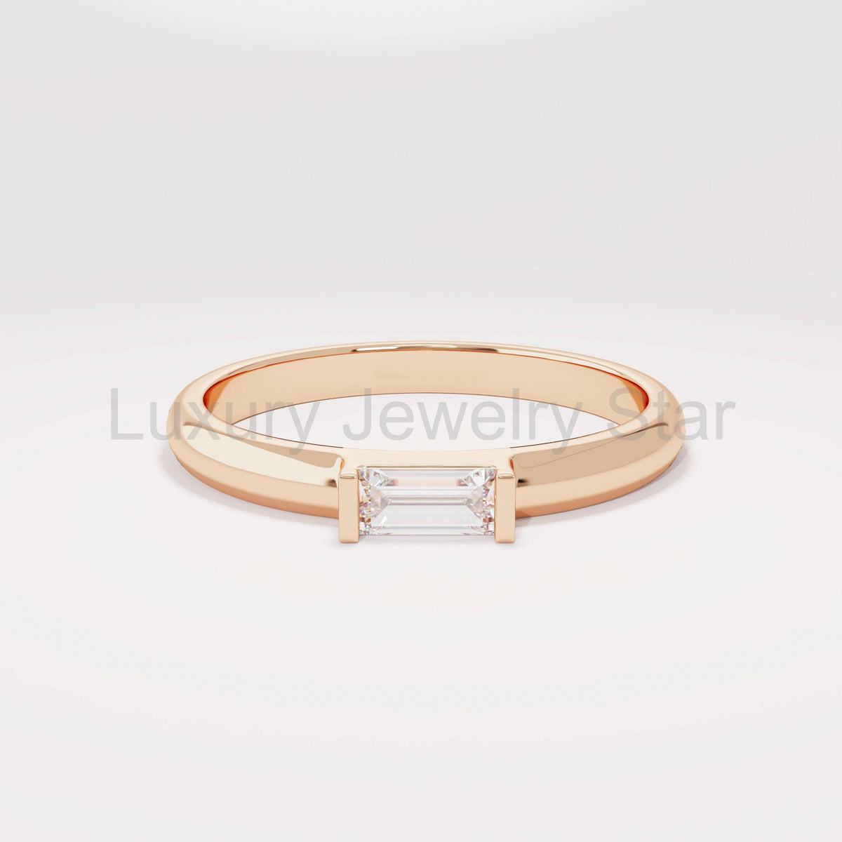 Baguette Solitaire 14k Solid Gold Diamond Ring - Minimalist East West Engagement Band for - image 3