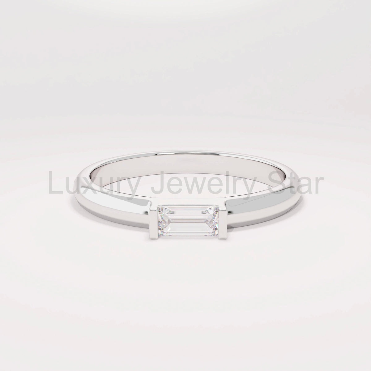 Baguette Solitaire 14k Solid Gold Diamond Ring - Minimalist East West Engagement Band for - image 5