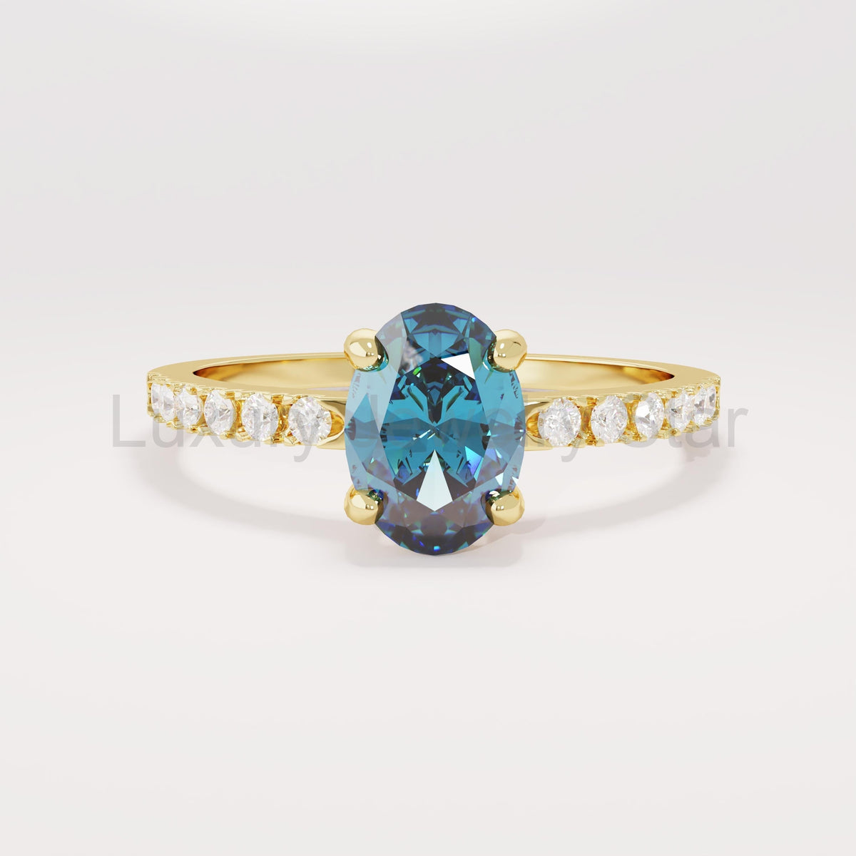 Oval Blue Sapphire Solitaire 14k Gold - Handmade Bridal Ring with Dainty Diamonds, Engagement Ring