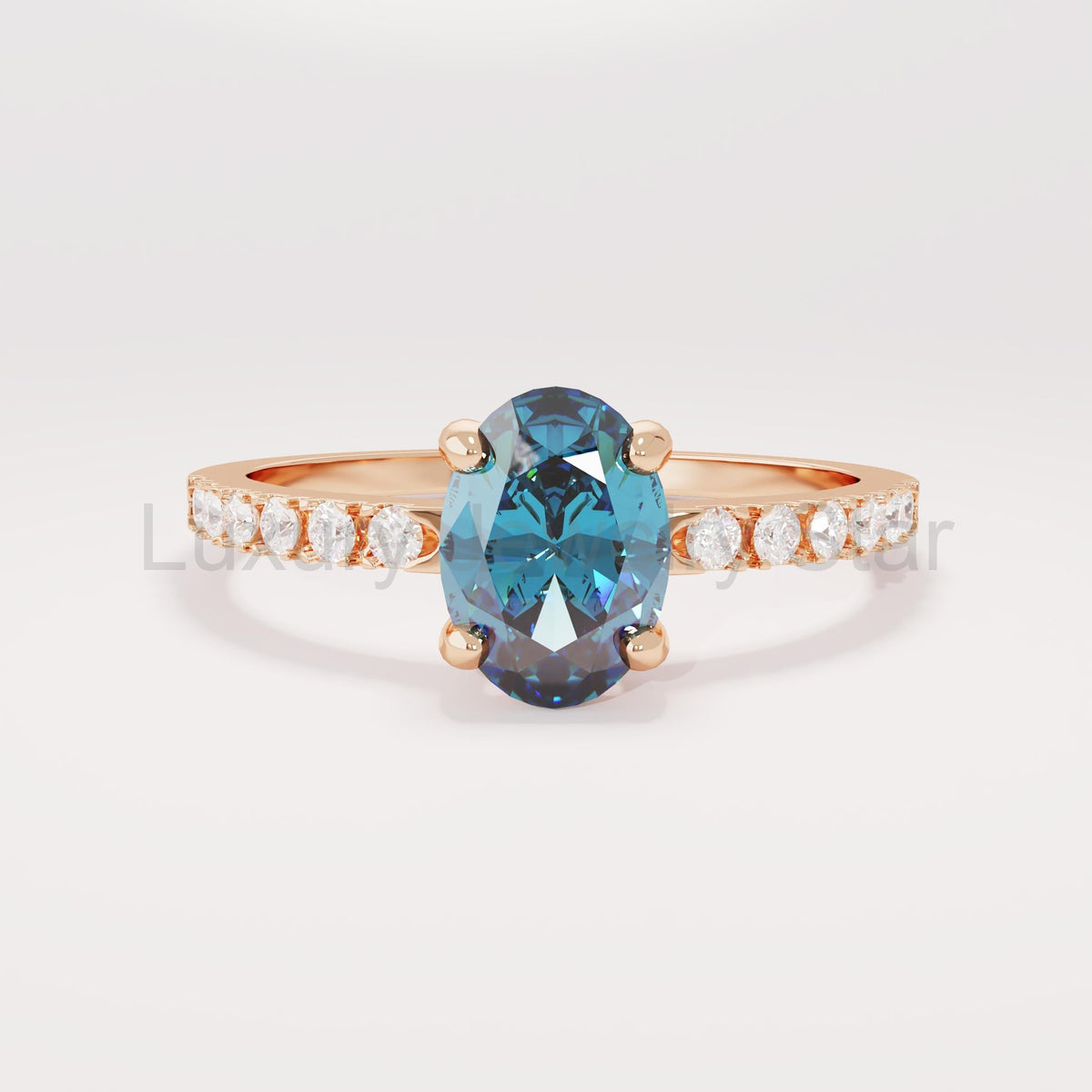 Oval Blue Sapphire Solitaire 14k Gold - Handmade Bridal Ring with Dainty Diamonds - image 2