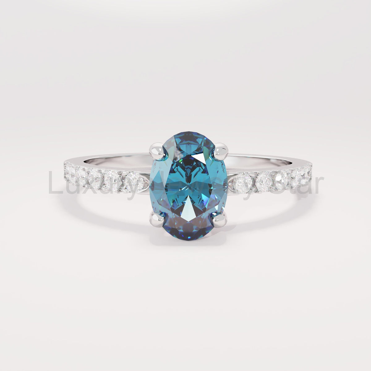 Oval Blue Sapphire Solitaire 14k Gold - Handmade Bridal Ring with Dainty Diamonds - image 3
