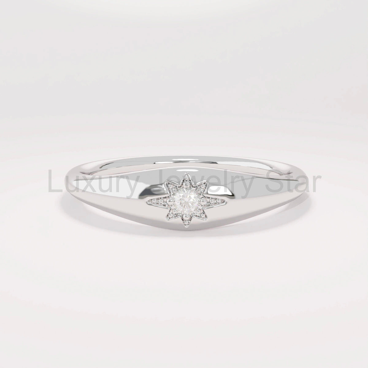 14k Solid Gold Diamond Starburst Pinky Ring - Small Signet Celestial Ring, Dainty Stacking - image 7