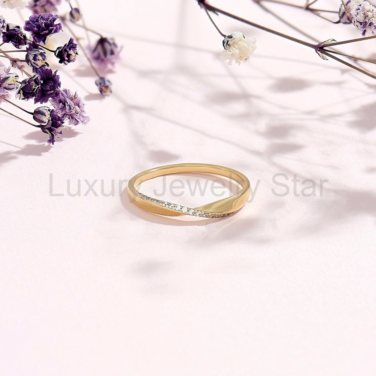 Minimalist Mobius Twist Ring 14k Gold - Diamond Wedding Band, Comfort Fit Stackable Band - image 10