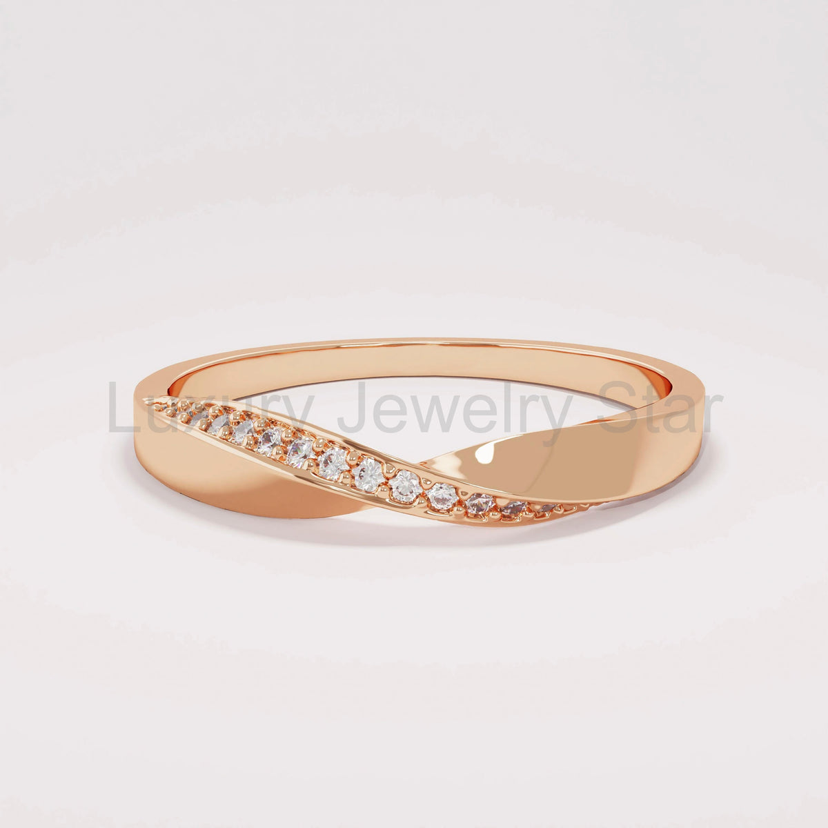 Minimalist Mobius Twist Ring 14k Gold - Diamond Wedding Band, Comfort Fit Stackable Band - image 3