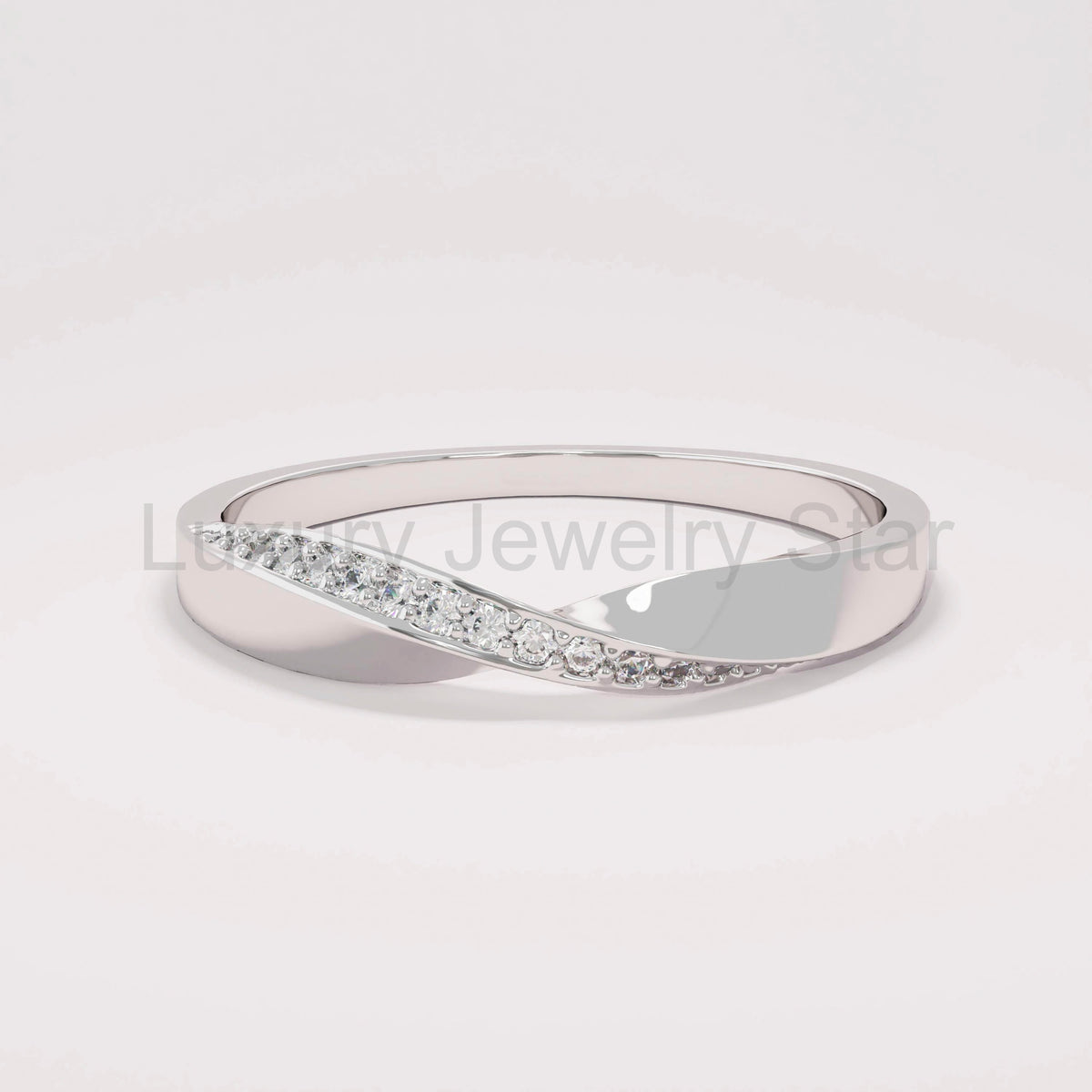 Minimalist Mobius Twist Ring 14k Gold - Diamond Wedding Band, Comfort Fit Stackable Band - image 5