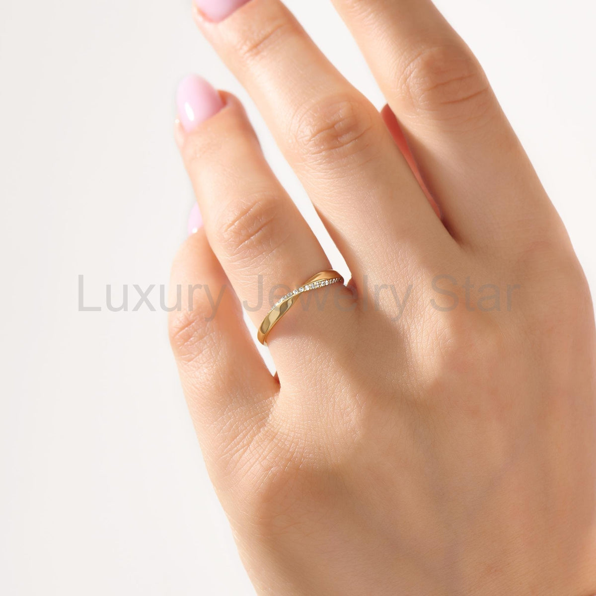 Minimalist Mobius Twist Ring 14k Gold - Diamond Wedding Band, Comfort Fit Stackable Band - image 7