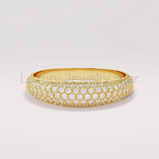 Chunky 14k Gold Dome Ring - Pavé Diamond Bubble Band, Fine Gift Jewelry for Mom