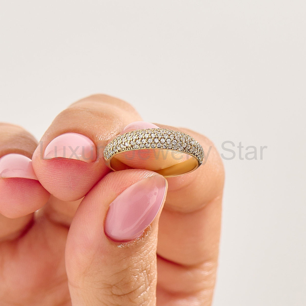 Chunky 14k Gold Dome Ring - Pavé Diamond Bubble Band, Fine Gift Jewelry for Mom - image 6