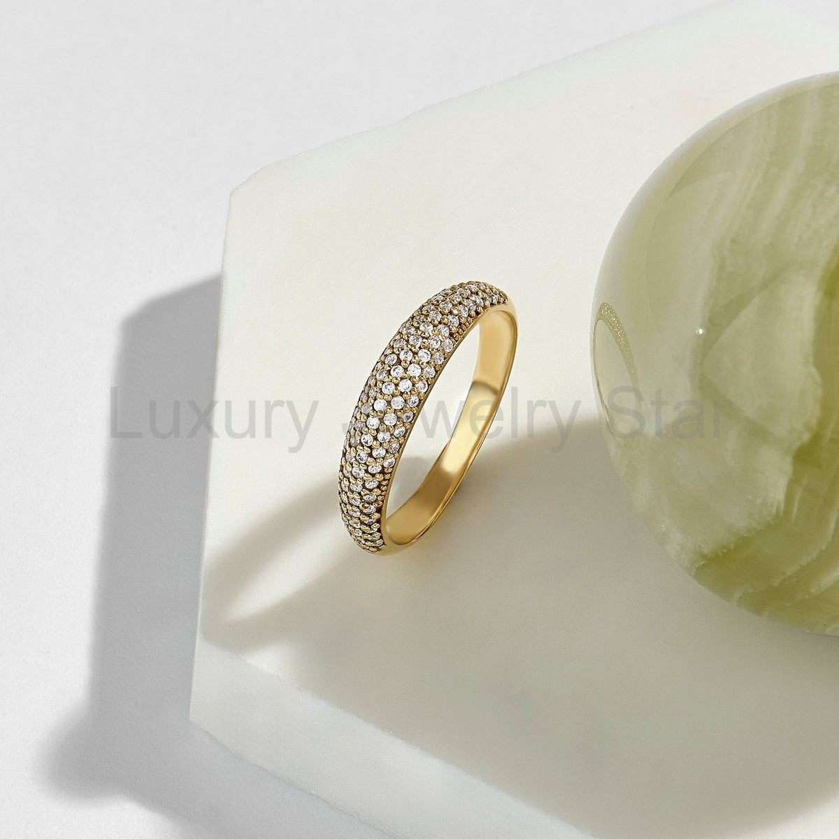 Chunky 14k Gold Dome Ring - Pavé Diamond Bubble Band, Fine Gift Jewelry for Mom - image 7