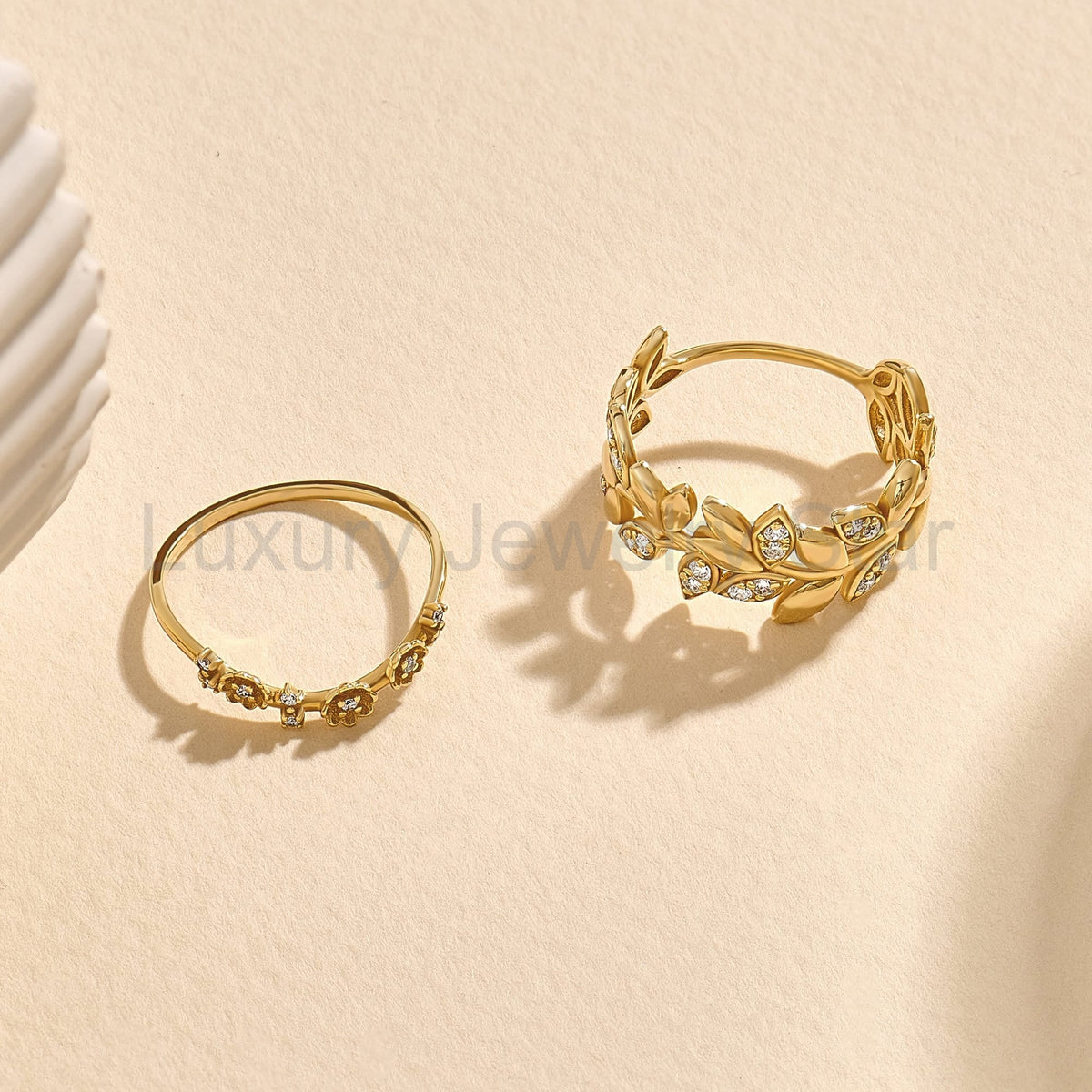 14k Daisy Curved Ring - Solid Gold Floral Wedding Band, Dainty Delicate Gold Ring for Her - image 8