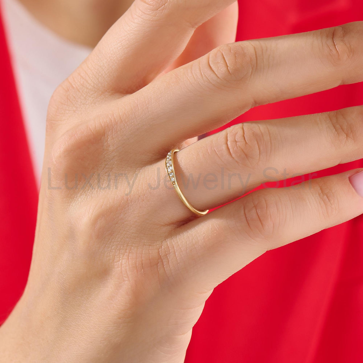 Diamond Wedding Ring 14k Solid Gold - Thin Dainty Band for Women, Perfect Promise Ring - image 3