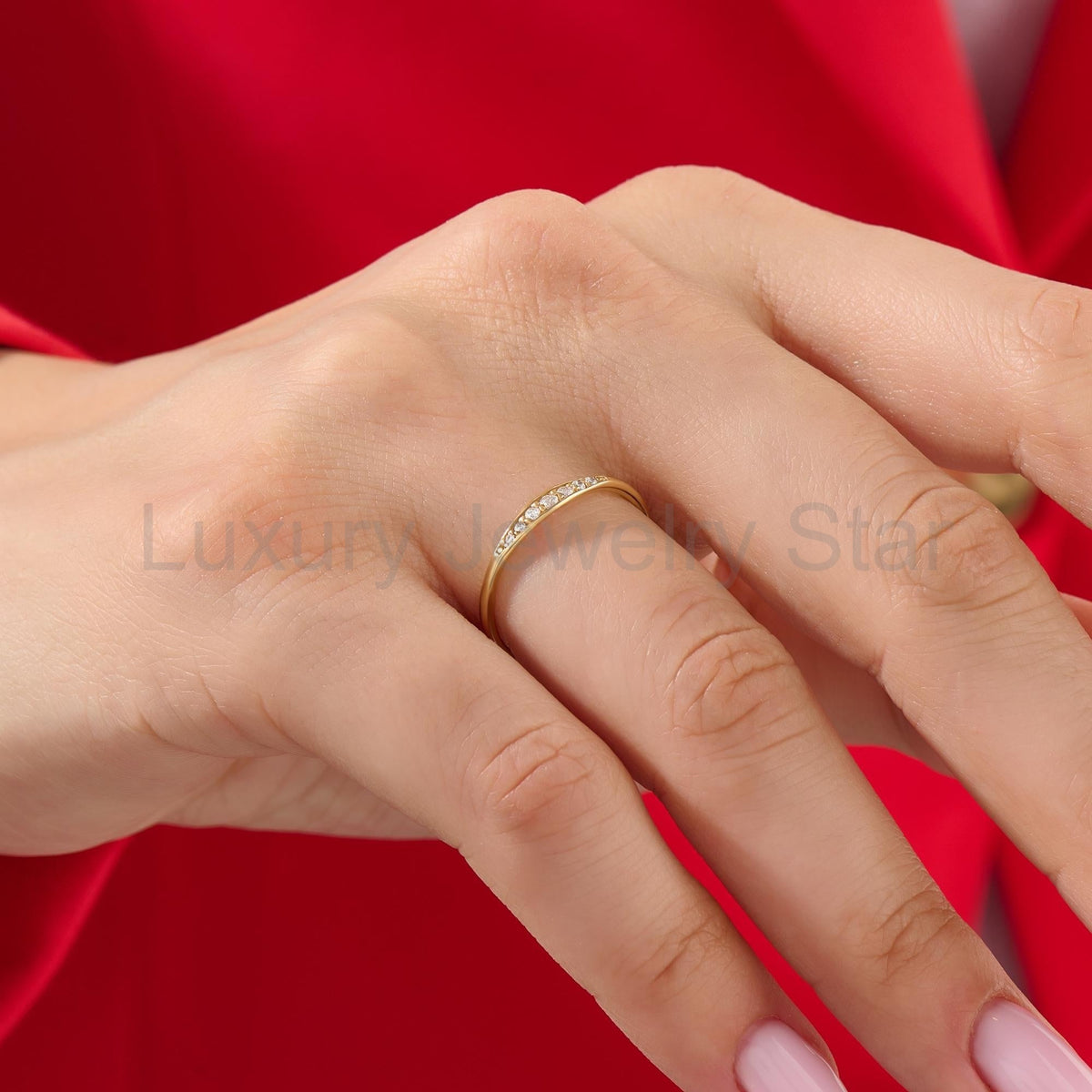 Diamond Wedding Ring 14k Solid Gold - Thin Dainty Band for Women, Perfect Promise Ring - image 4