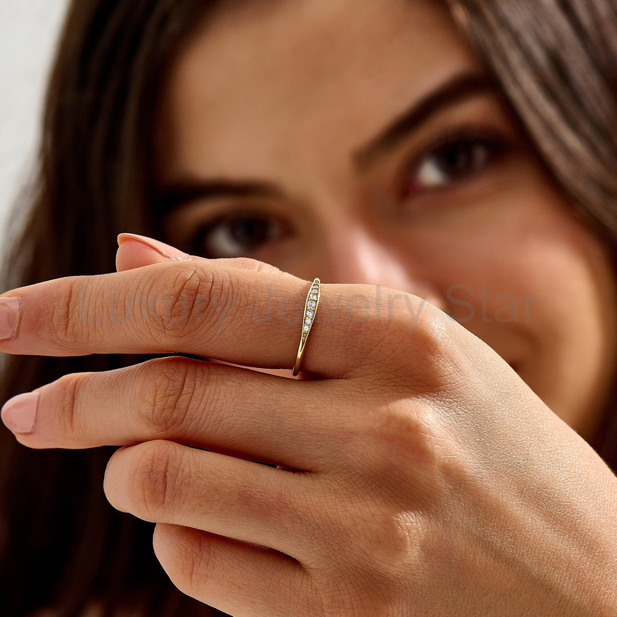 Diamond Wedding Ring 14k Solid Gold - Thin Dainty Band for Women, Perfect Promise Ring - image 8