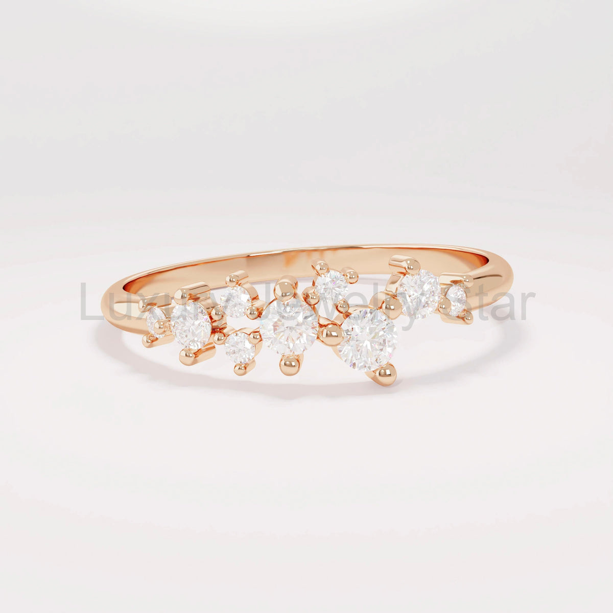 14k Solid Gold Diamond Cluster Ring • Unique Stackable Wedding Band • Dainty Minimalist - image 8