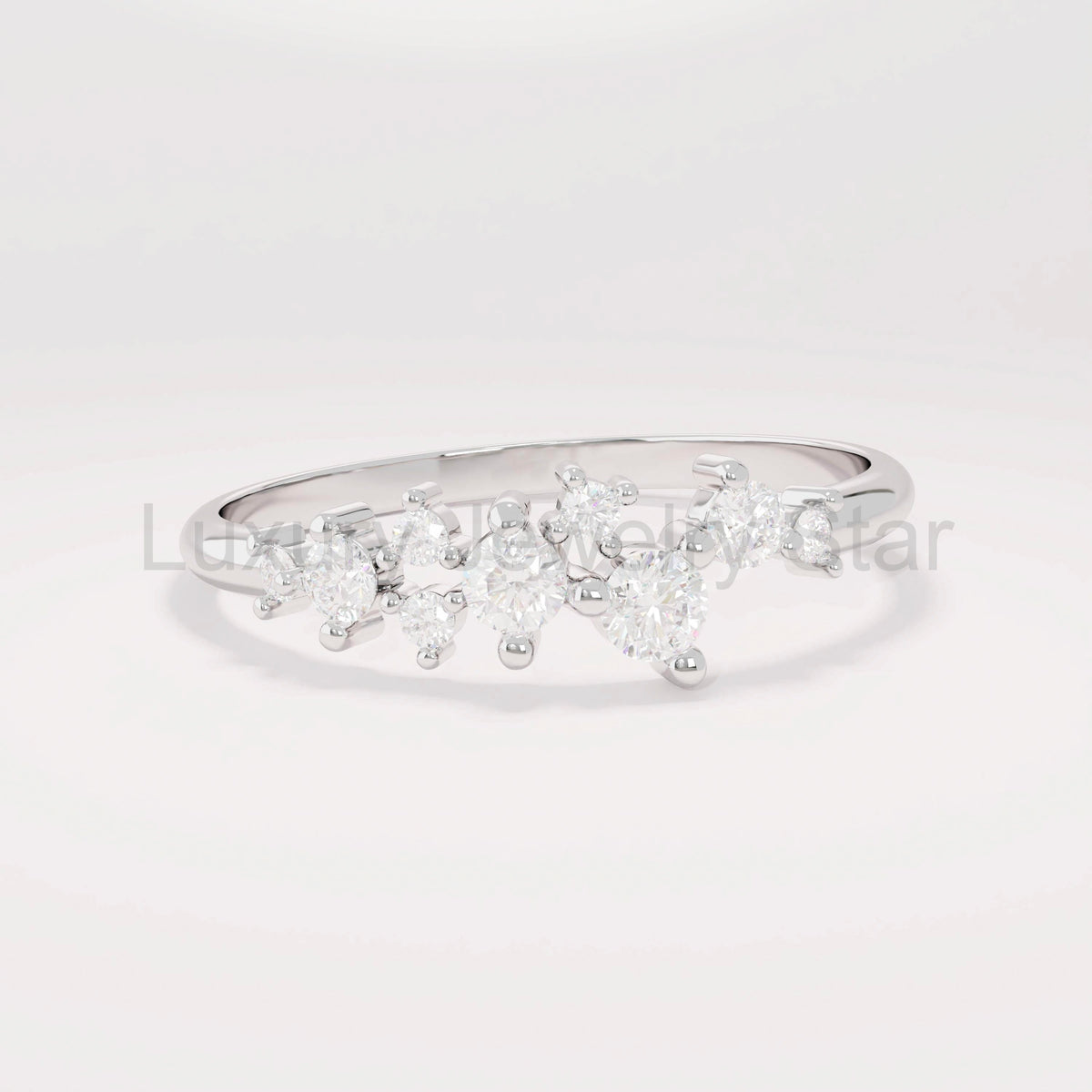 14k Solid Gold Diamond Cluster Ring • Unique Stackable Wedding Band • Dainty Minimalist - image 9