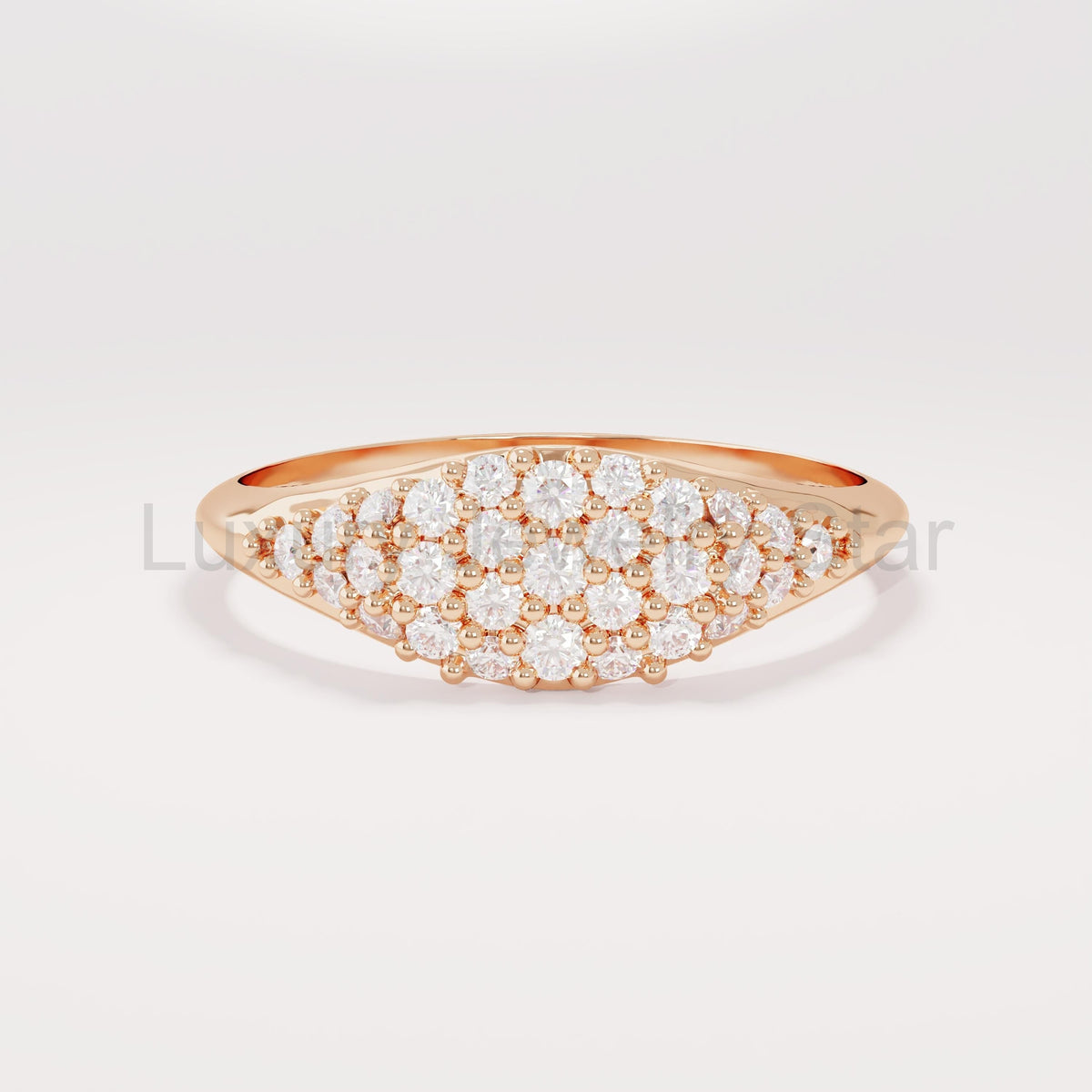 14k Solid Gold Pave Diamond Pinky Ring - Slim Unique Signet Ring, Versatile Stacking Midi Band for