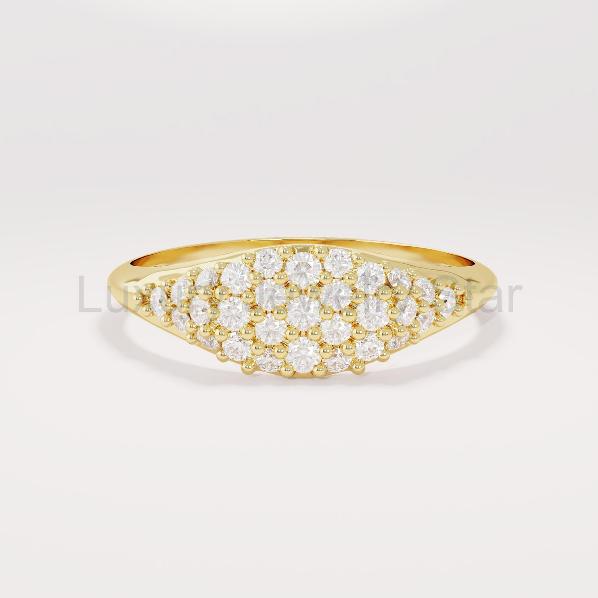 14k Solid Gold Pave Diamond Pinky Ring - Slim Unique Signet Ring, Versatile Stacking Midi - image 6