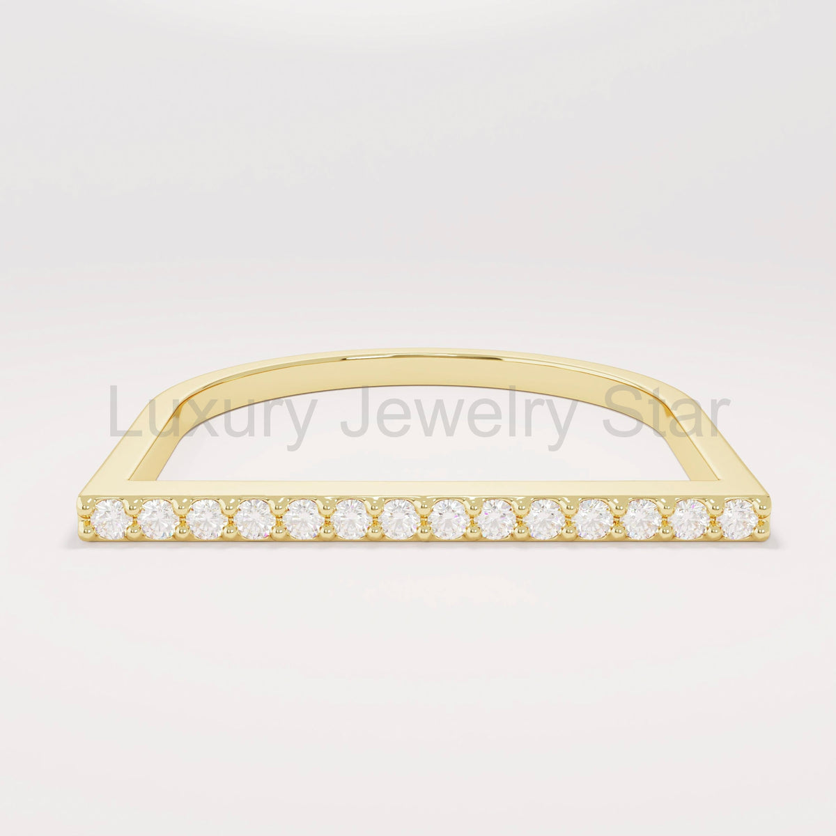 14k Solid Gold Diamond Flat Bar Ring, Dainty Fine Gold Jewelry, Pave Thin Stacking Band for Women