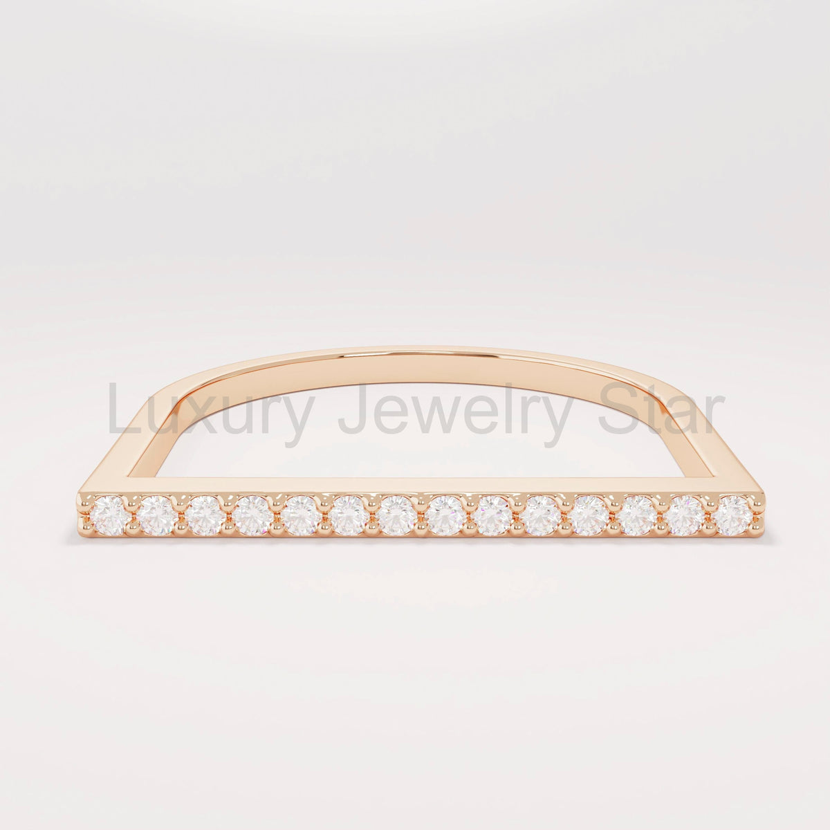 14k Solid Gold Diamond Flat Bar Ring, Dainty Fine Gold Jewelry, Pave Thin Stacking Band - image 3